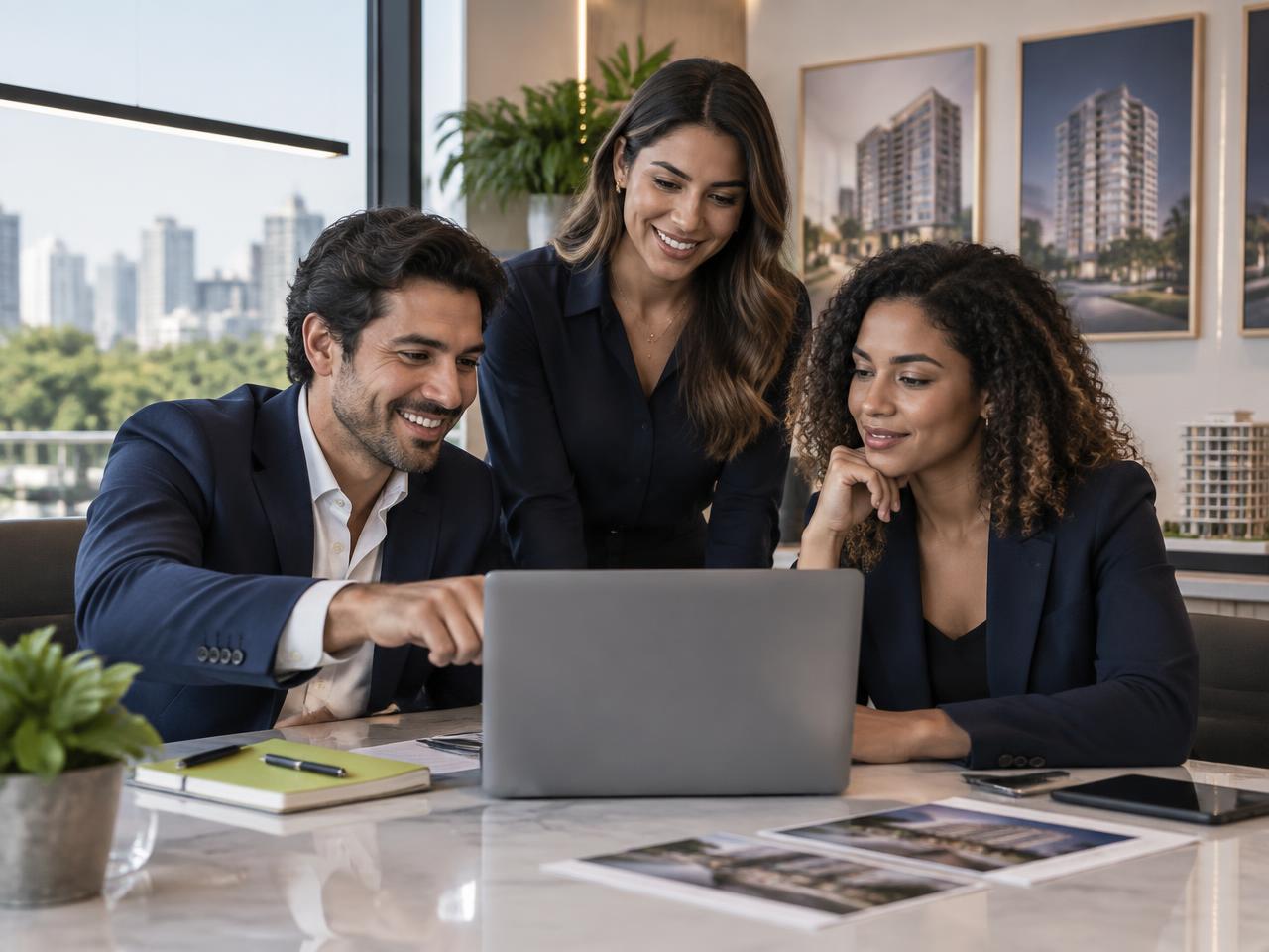 Profissionais do mercado imobiliário planejando uma parceria
